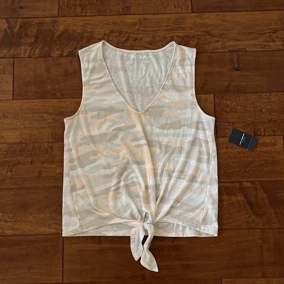 NWT Lucky Brand Peach Tan Camo Tie Front Tank Top V Neck - Picture 4 of 12